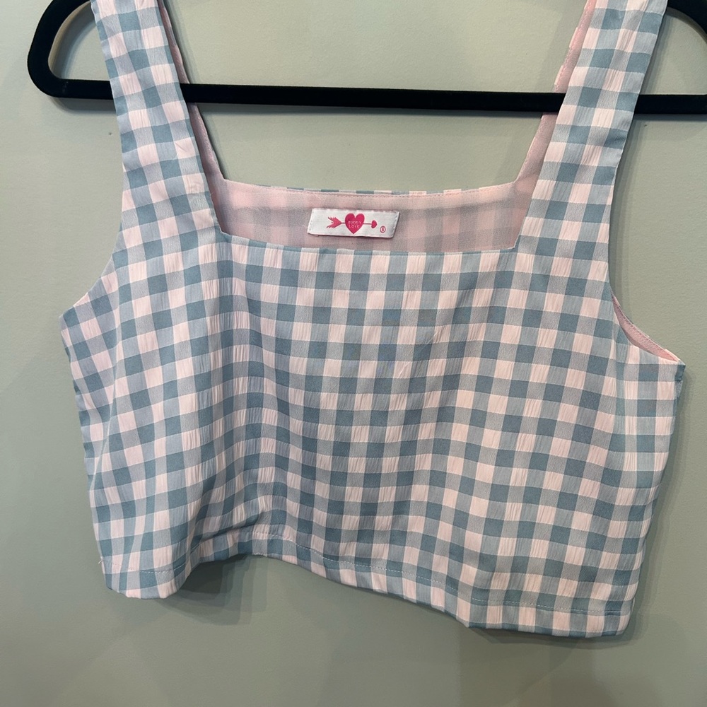 Buddy Love Blue and White Checkered Crop Top